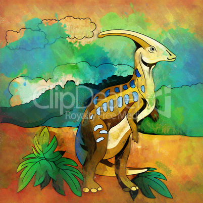 Dinosaur in the habitat. Illustration Of Parasauroloph