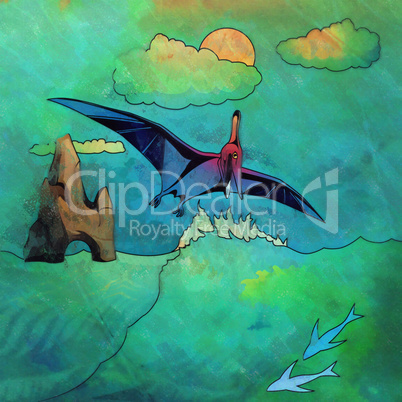 Dinosaur in the habitat. Illustration Of Pterosaur