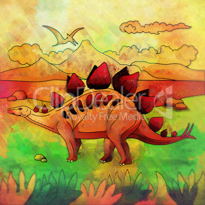 Dinosaur in the habitat. Illustration Of Stegosaur
