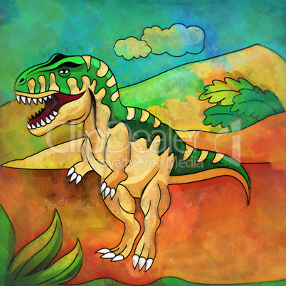 Dinosaur in the habitat. Illustration Of Tyrannosaur