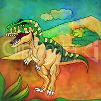 Dinosaur in the habitat. Illustration Of Tyrannosaur