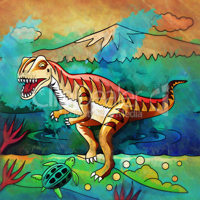 Dinosaur in the habitat. Illustration Of Velociraptor