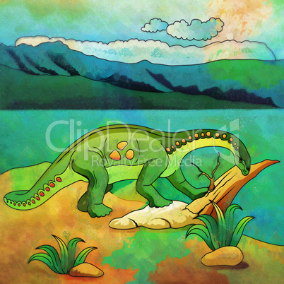 Dinosaur in the habitat. Illustration Of Vulcanodon