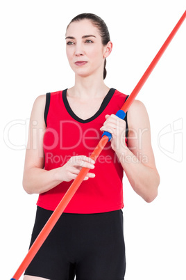 Female athlete holding a javelin