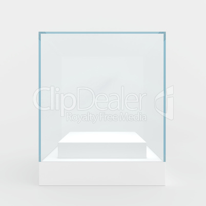 Empty glass showcase. 3d render. isolated on gray background