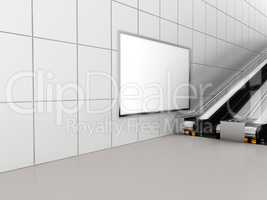 Mock up poster media template ads display in Subway station escalator. 3d rendering