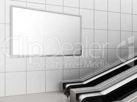 Mock up poster media template ads display in Subway station escalator. 3d rendering