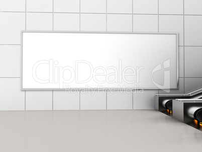 Mock up poster media template ads display in Subway station escalator. 3d rendering