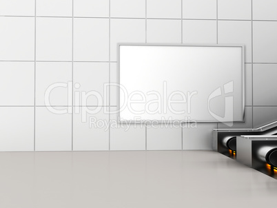 Mock up poster media template ads display in Subway station escalator. 3d rendering