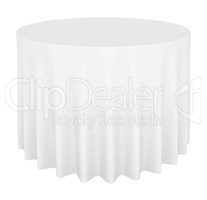 Empty round table with tablecloth isolated on white background
