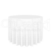 Empty round table with tablecloth isolated on white background