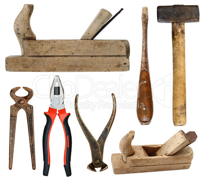 Hand tools on white background