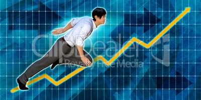 Asian Businessman Running with Chart Graph Background