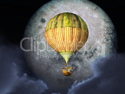 Fantasie Heißluftballon vor dem Mond