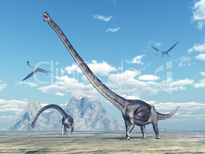 Dinosaurier Omeisaurus und Flugsaurier Quetzalcoatlus