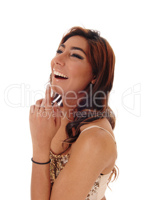 Happy young girl laughing loud.