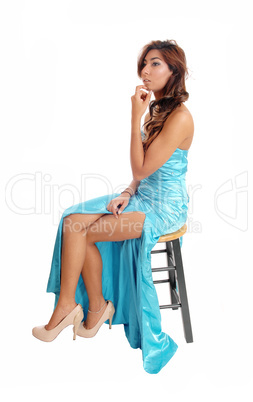 Beautiful woman in blue evening dress.