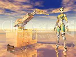Industrieroboter und weiblicher Roboter