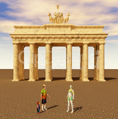 Touristen und Reiseführer vor dem Brandenburger Tor in Berlin