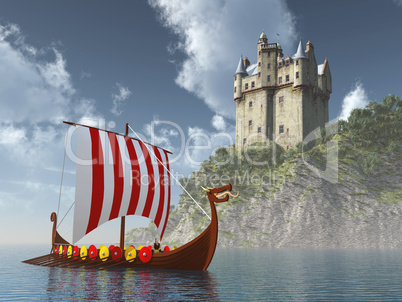 Schottisches Schloss und Wikingerschiff