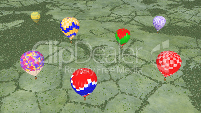 Heißluftballone über einer Landschaft