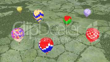 Heißluftballone über einer Landschaft