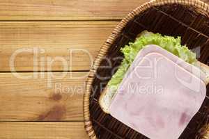 Open sandwich in a wicker basket