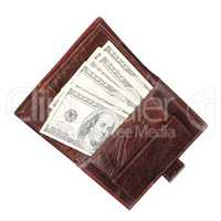 Leather Purse with dollars Isolated