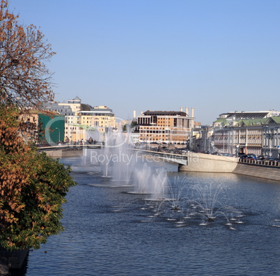 many fountain on river