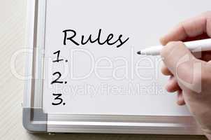Rules written on whiteboard