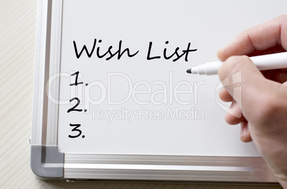 Wish list written on whiteboard