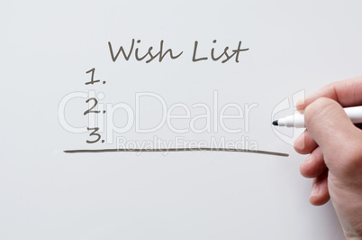 Wish list written on whiteboard