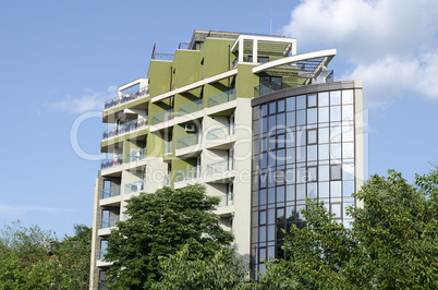 Exterior of glass residential building