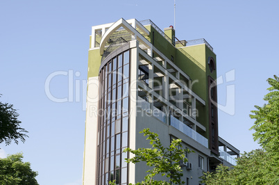 Exterior of glass residential building