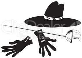 Black hat with gloves and epee