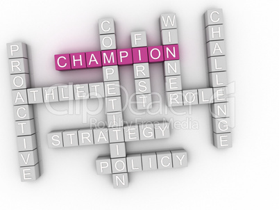 3d image Champion word cloud concept