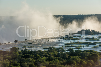 Aerial view of Victoria Falls spray clouds