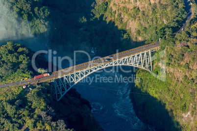 Aerial view of Victoria Falls suspension bridge
