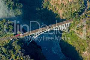 Aerial view of Victoria Falls suspension bridge