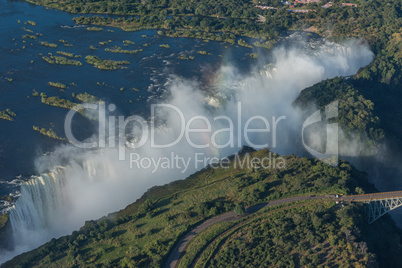 Aerial view of Victoria Falls near bridge