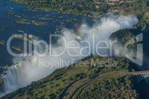 Aerial view of Victoria Falls near bridge