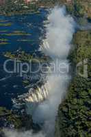 Aerial view of Victoria Falls with spray