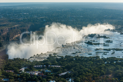 Aerial view of line of Victoria Falls