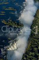 Aerial view of spray covering Victoria Falls