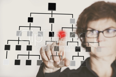 Woman typing on hierarchical structure