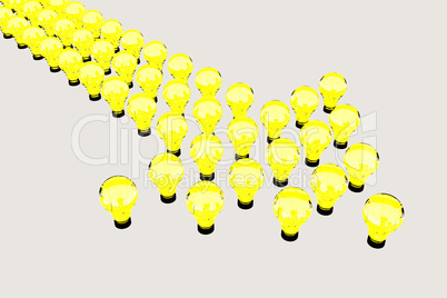 Arrow of light bulbs, 3d illustration