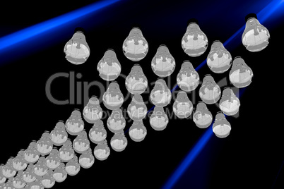 Arrow of light bulbs, 3d illustration