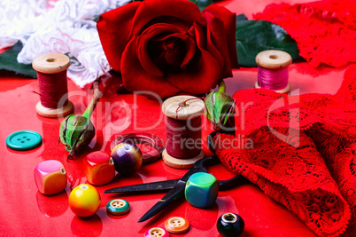 Rose and accessories for needlework and creativity