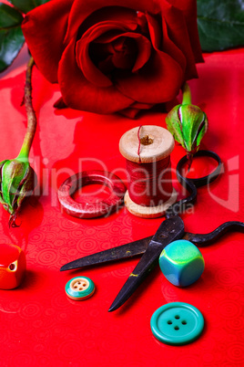 Rose and accessories for needlework and creativity