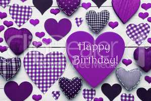 Pruple Heart Texture With Happy Birthday